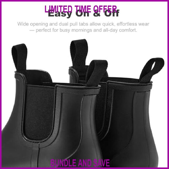 Wide Width Waterproof Chelsea Rain Boots Non-Slip Comfort Insole - Picture 6 of 8